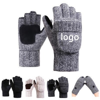 Convertible Flip-Top Half-Finger Winter Mitten Gloves