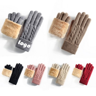 Knitted Dual-Layer Fleece-Lined Insulated Touchscreen Gloves